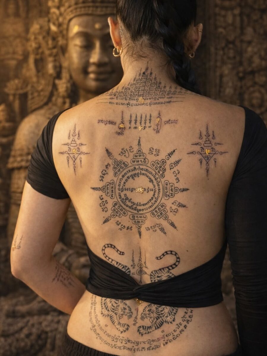 Exquisite ancient design tattoos on the back Tattoo on skin