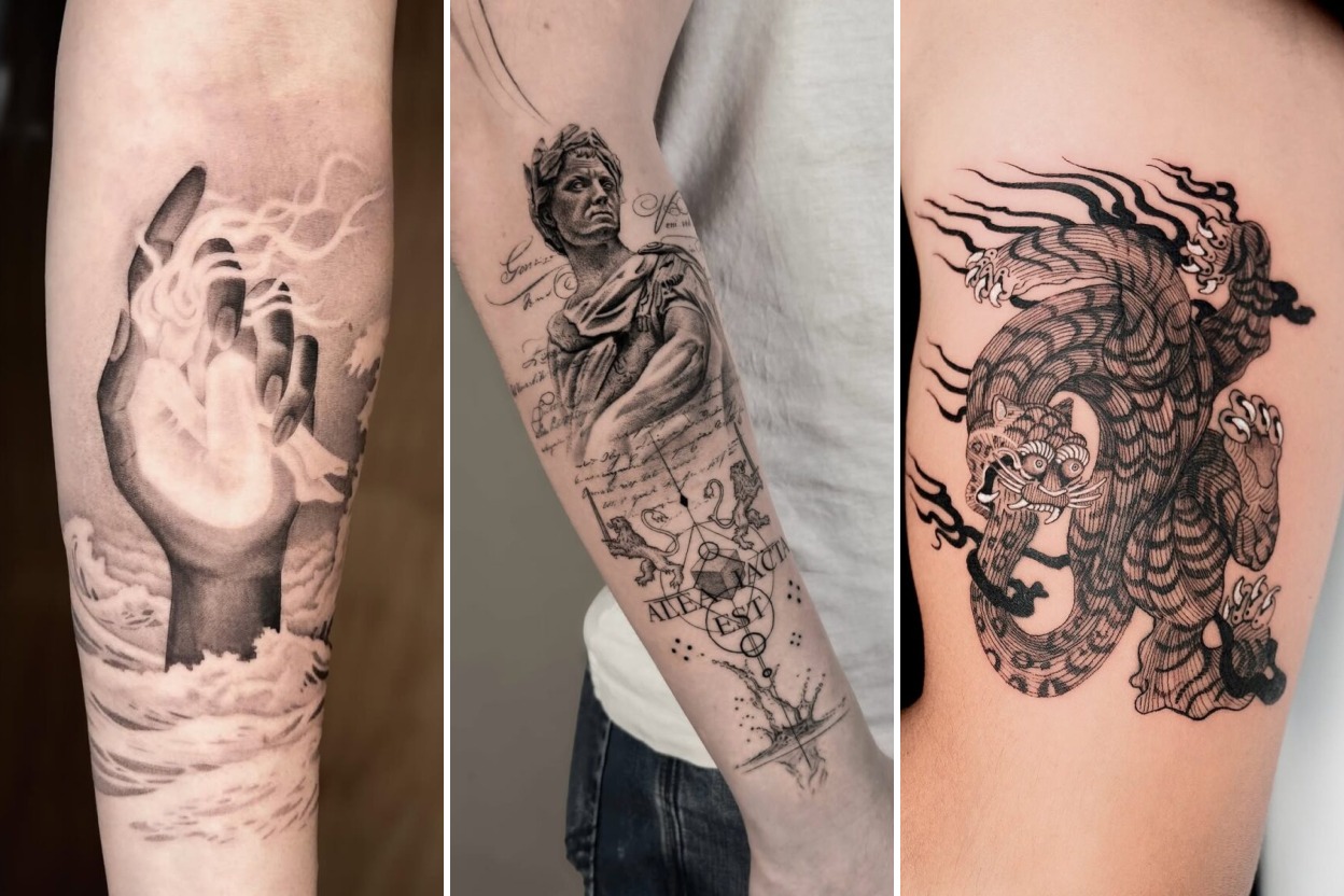 35+ Ancient Art Tattoo Ideas Honoring Classical Museum Masterpieces Featured 3-Panel Lookbook Collage