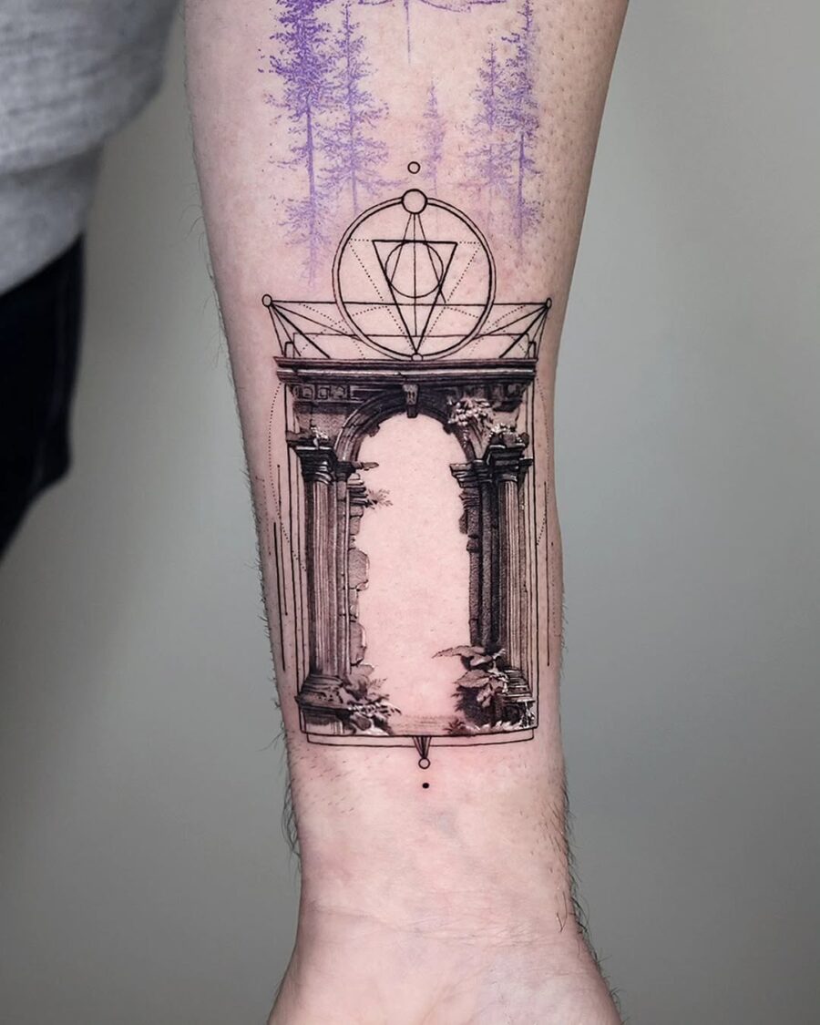 Intricate architectural tattoo inspired by history Tattoo on skin