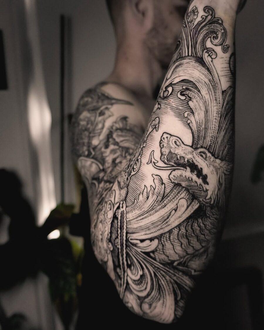 Intricate designs inspired by ancient cultures. Tattoo on skin