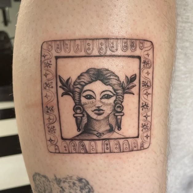 Intricate framed portrait tattoo work Tattoo on skin