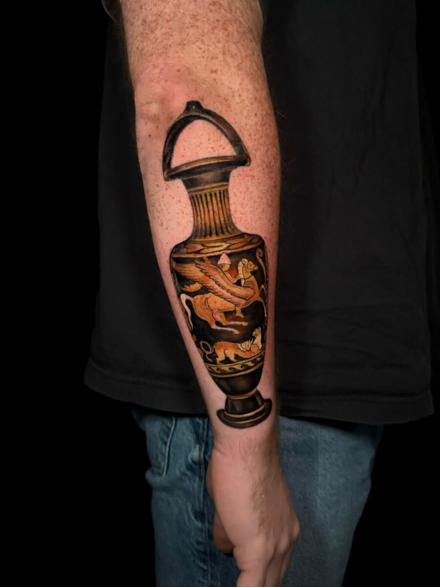 Stunning ancient vase tattoo design on arm Tattoo on skin