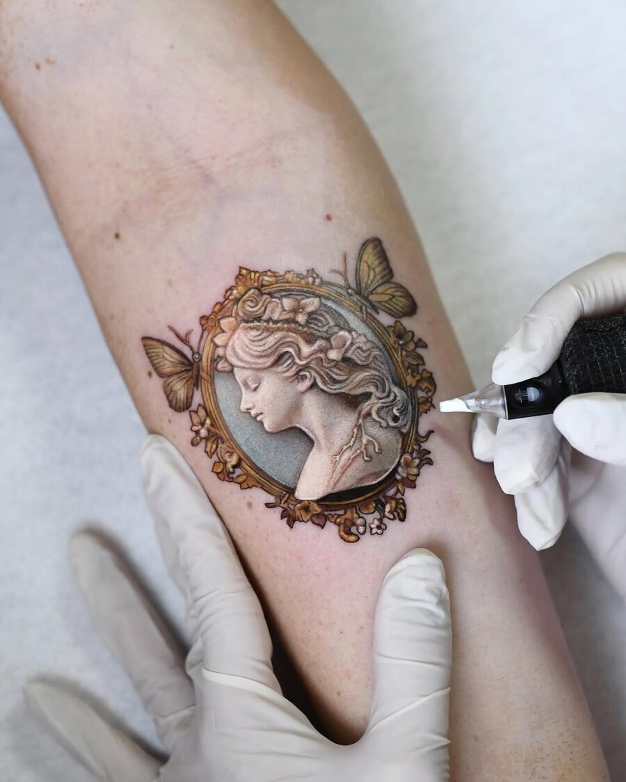 Stunning Greco-Roman Portrait Tattoo Design Tattoo on skin