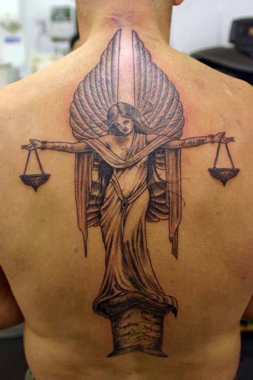 Angel Of Justice Back Tattoo Tattoo on skin