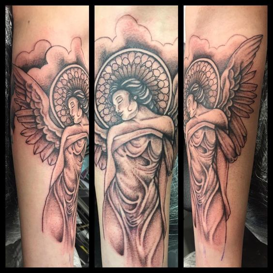 Art Deco Style Forearm Angel Tattoos Tattoo on skin