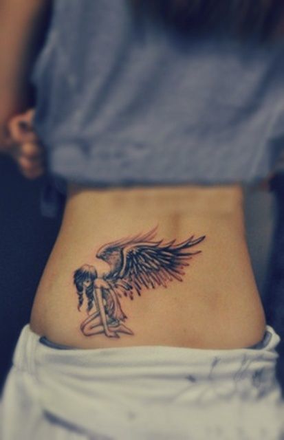 Emo Angel Lower Back Tattoo Tattoo on skin