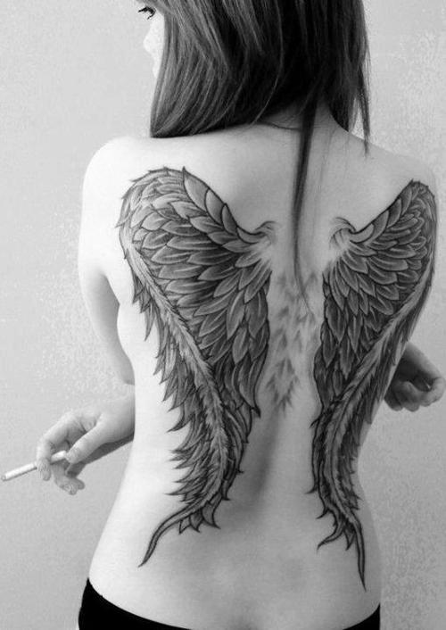 Full Angel Wings Tattooed on Back Tattoo on skin