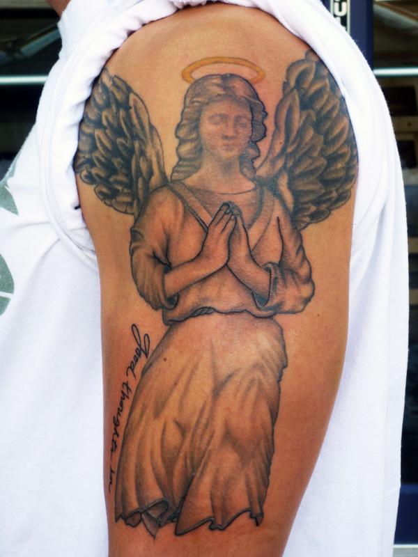 Half Sleeve Praying Angel Tattoos For Men Tattoo on skin