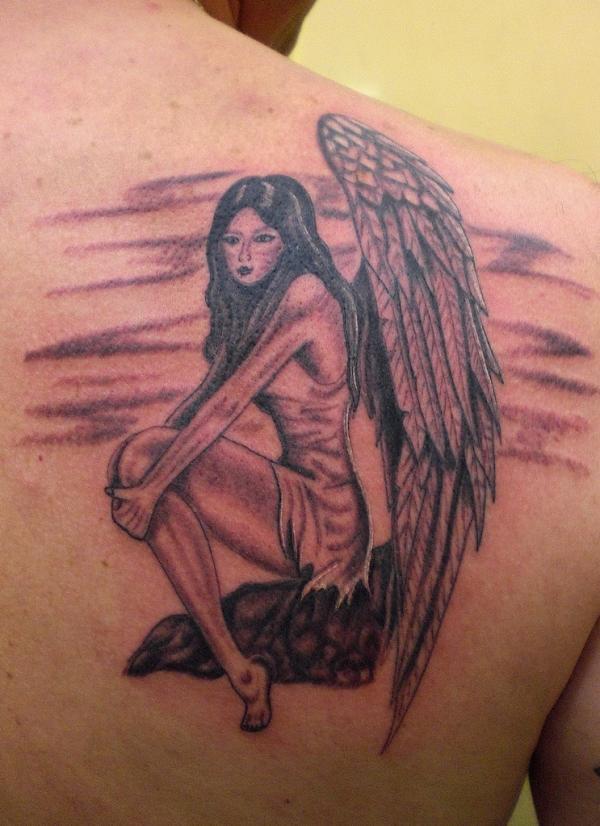 Impressive Angel Tattoo Design Tatted On Shoulder Back for Women Tattoo on skin