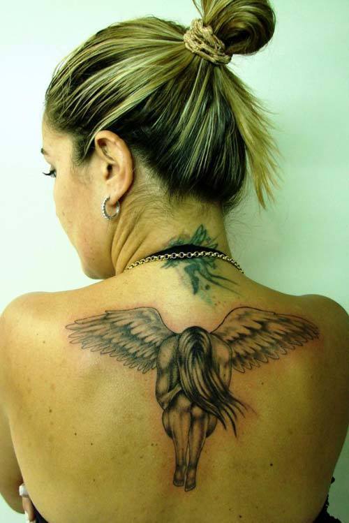 Intricateley Shaded Crying Angel Tattoo Designs on Back Tattoo on skin