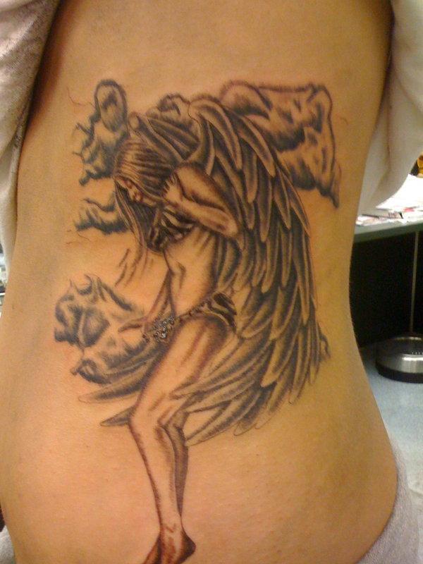 Stunning Pin Up Angel Tattoos On the Side Of The Stomach For Women Tattoo on skin