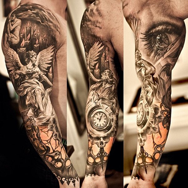 Super Detailed Full Sleeve Angel Tattoos Tattoo on skin