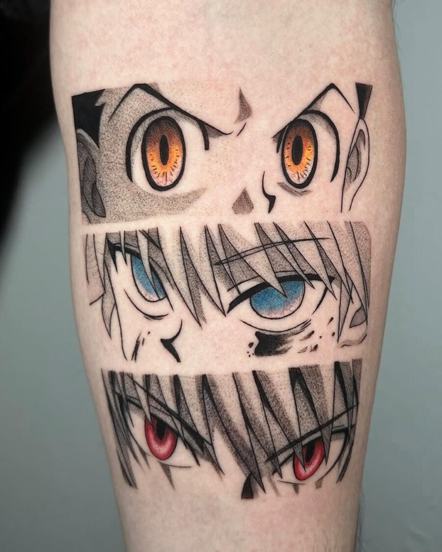 Dynamic Expressions of Anime Eyes in Ink Tattoo on skin