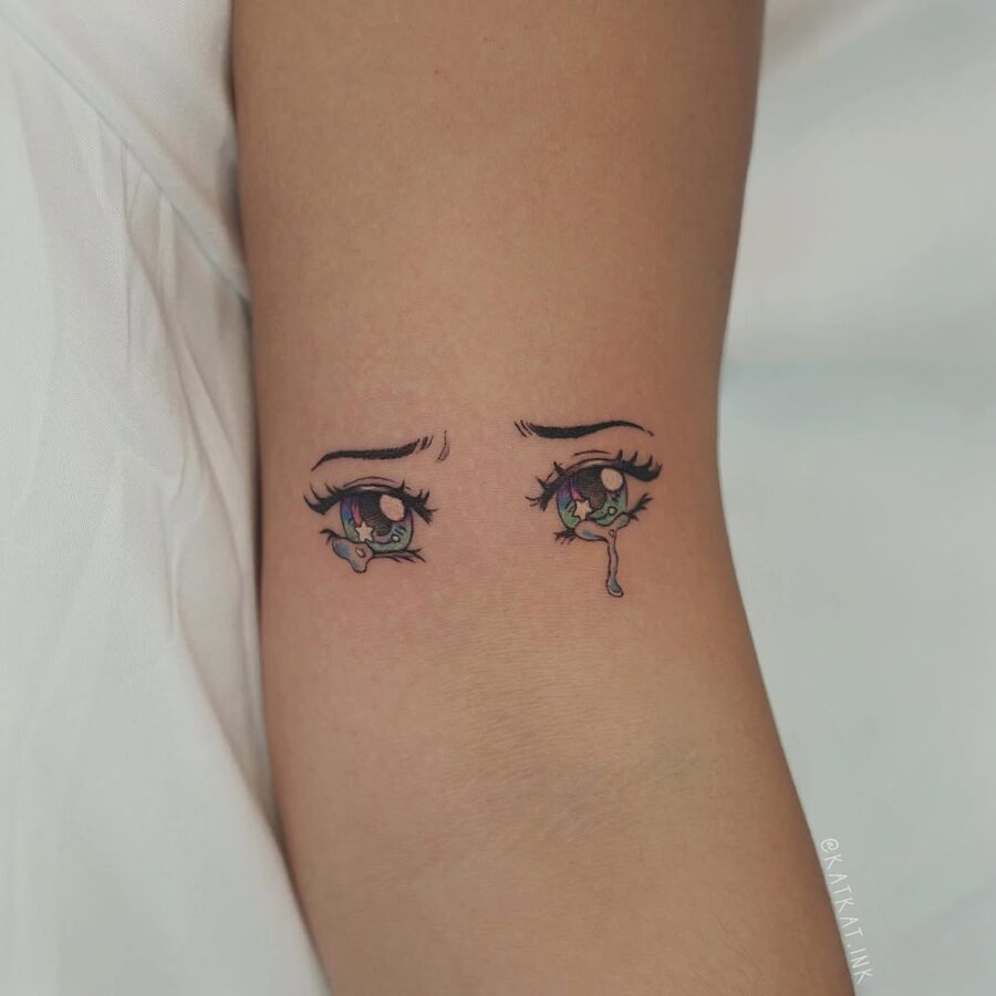 Expressive anime-style tears on display Tattoo on skin