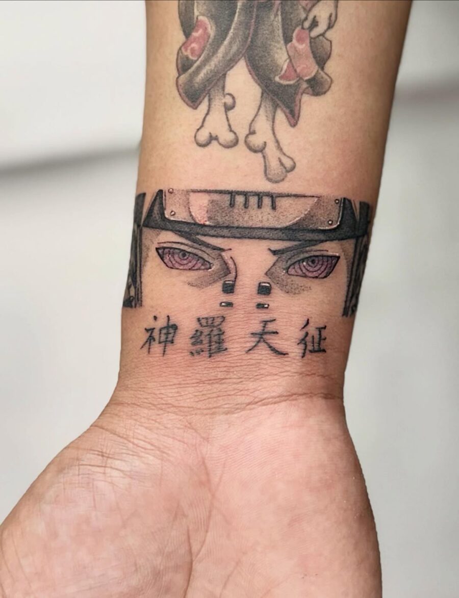 Intricate Anime Eyes Tattoo on Wrist Tattoo on skin