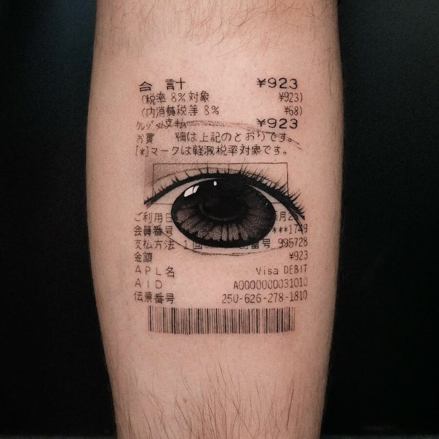 Intriguing anime eye tattoo with barcode design Tattoo on skin
