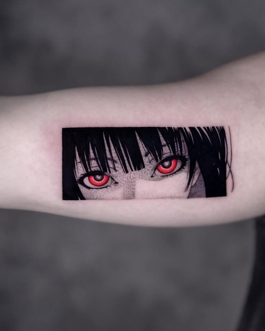 Striking red anime eyes tattoo design anime eyes tattoos