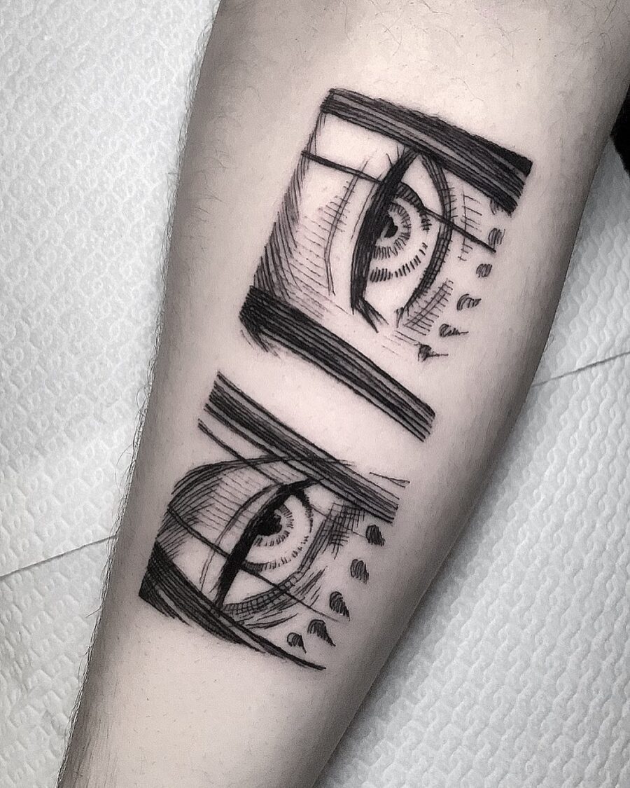 Stylized Anime Eyes Tattoo on Forearm Tattoo on skin