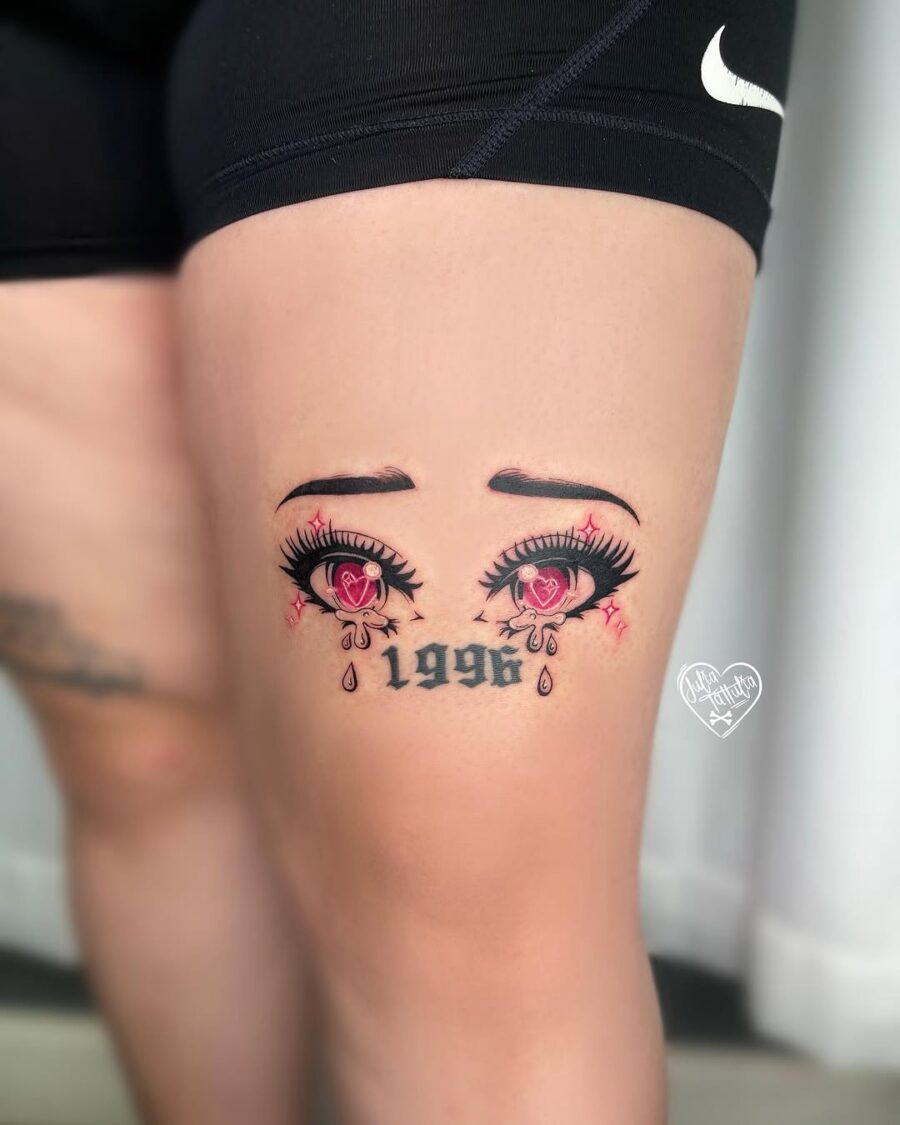 Unique anime-inspired eyes tattoo design Tattoo on skin