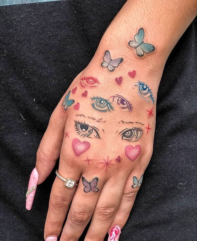 Vibrant Anime Eyes Tattoo Collection on Hand Tattoo on skin