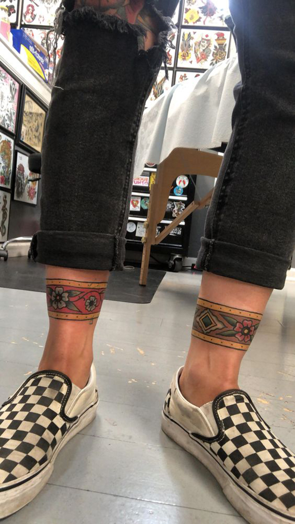Bands of Flowers Around Each Ankle, ankle tattoos Tattoo on skin
