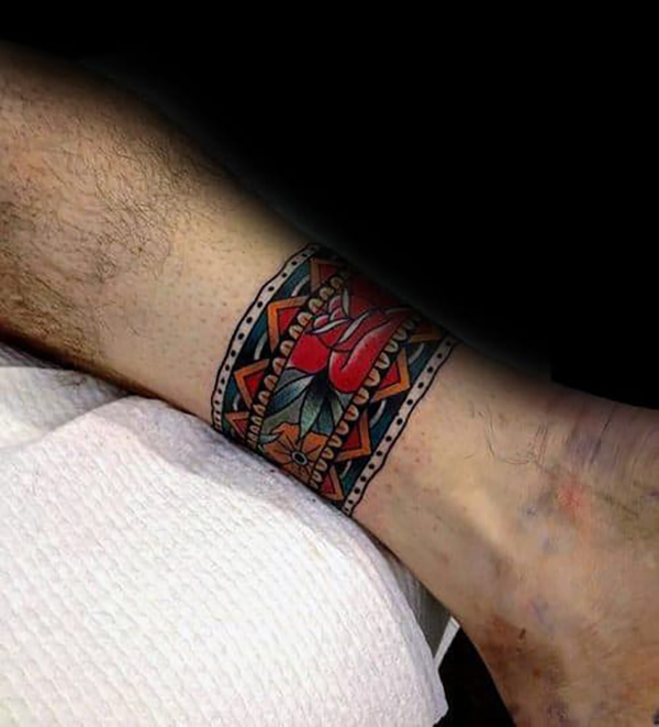 Colorful Flowers and Patterned Bands ankle tattoos for Various Skin Tones Tattoo on skin