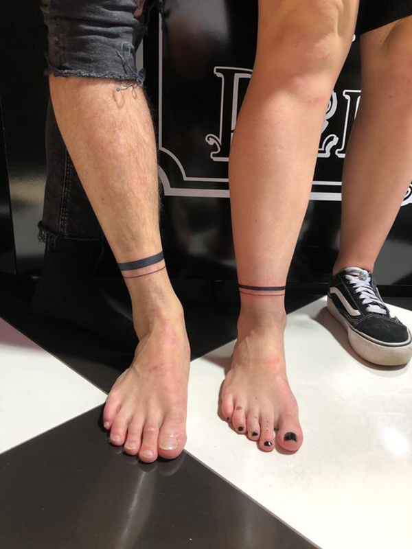 Matching Thick and Thin Lines Ankle Tattoos for Various Skin Tones Tattoo on skin