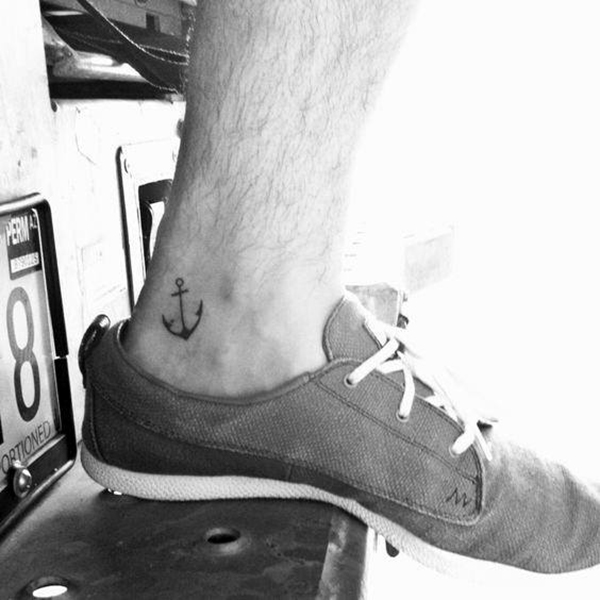 Small Simple Anchor ankle tattoo designs Placed Near Tendon Tattoo on skin