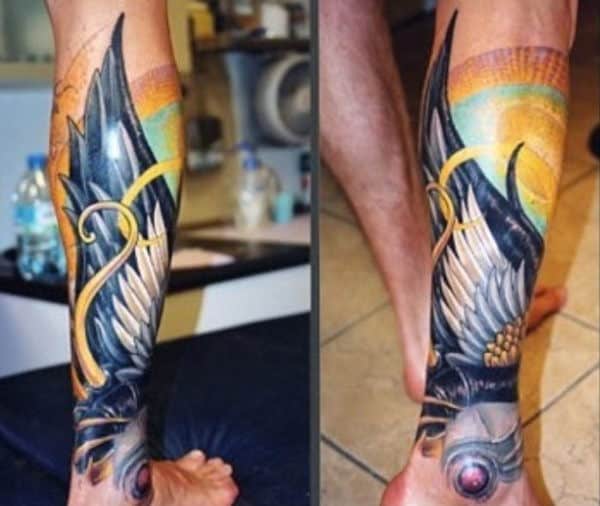 Colorful Intricate Wing on Ankle Tattoos for Women Tattoo on skin