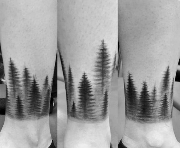 Band of Trees Fading in Fog ankle tattoos by tattoo artist for Various Skin Tones Tattoo on skin