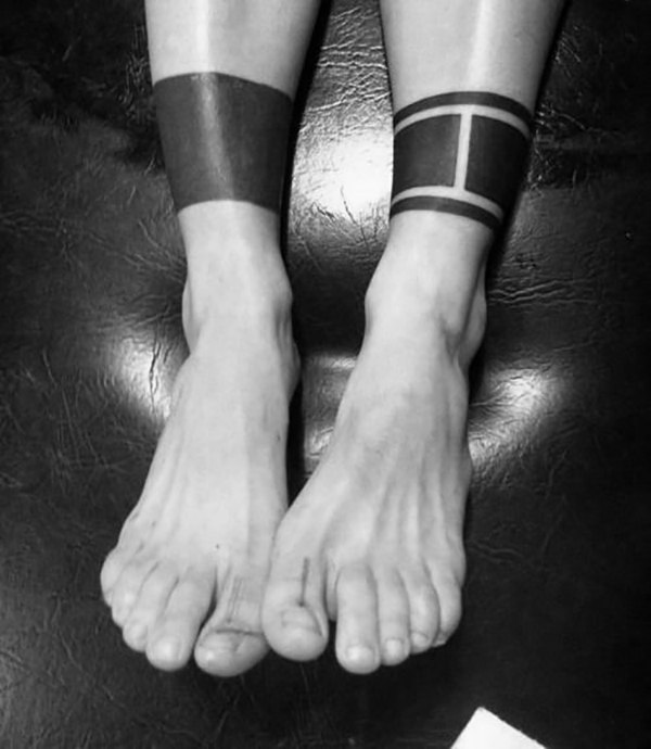 Solid and Broken Up Black Bands ankle tattoos Tattoo on skin