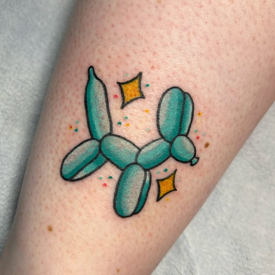 Colorful Balloon Dog Tattoo with Sparkles Tattoo on skin