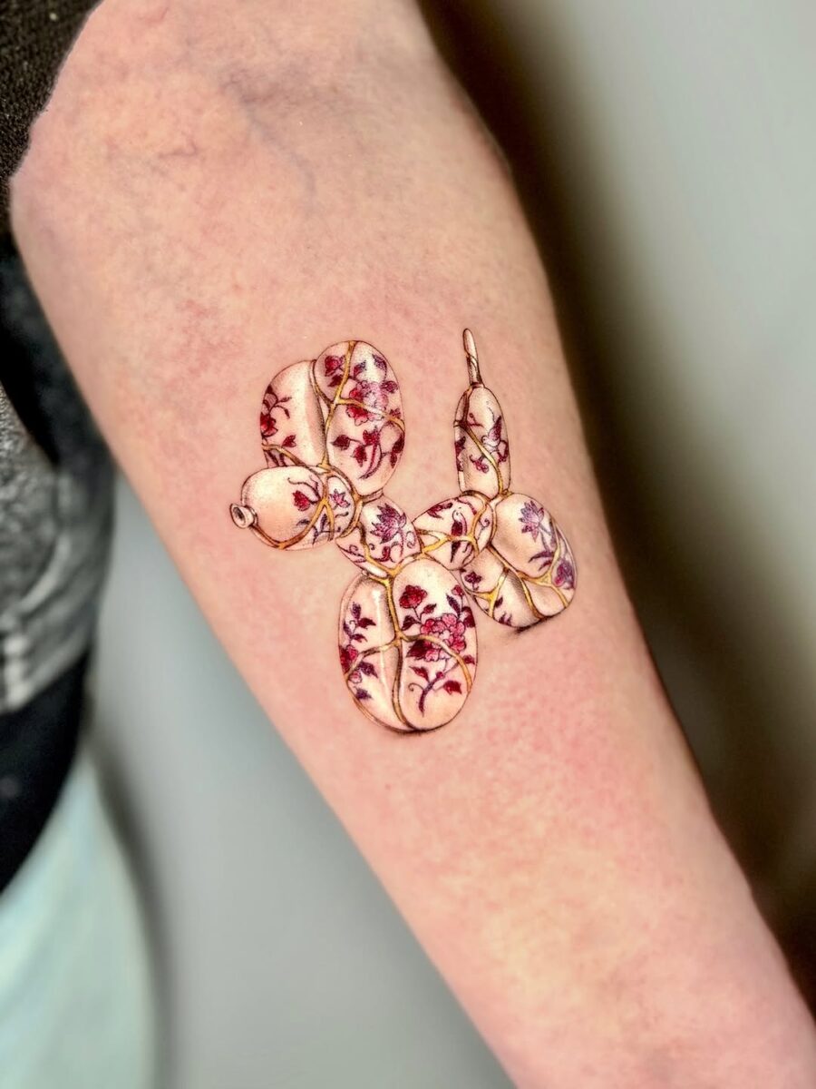 Elegant floral balloon dog tattoo design balloon dog tattoos
