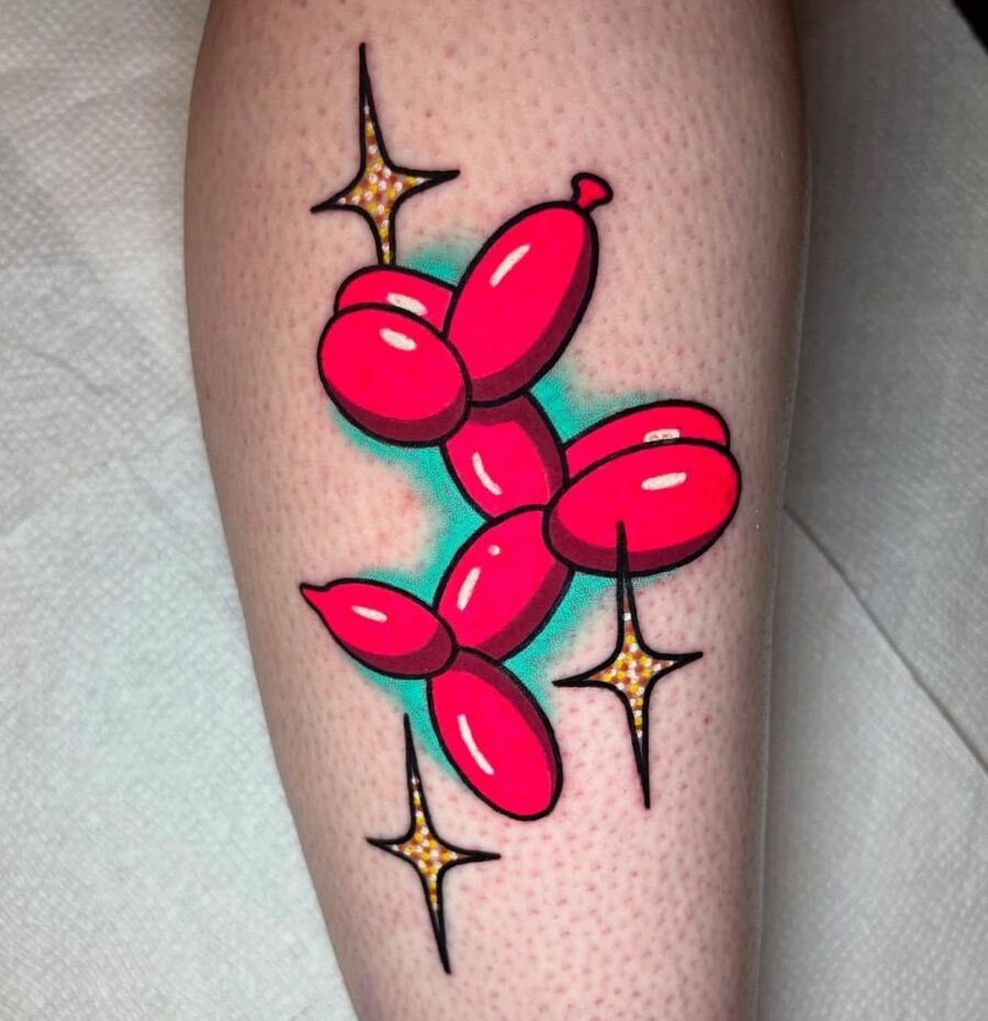 Vibrant Red Balloon Dog Tattoo Design Tattoo on skin