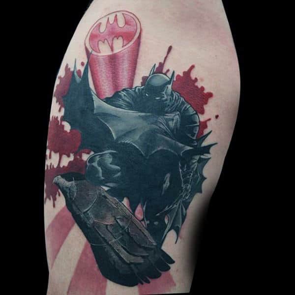 Black and Red Battle Scene Batman Tattoo Tattoo on skin