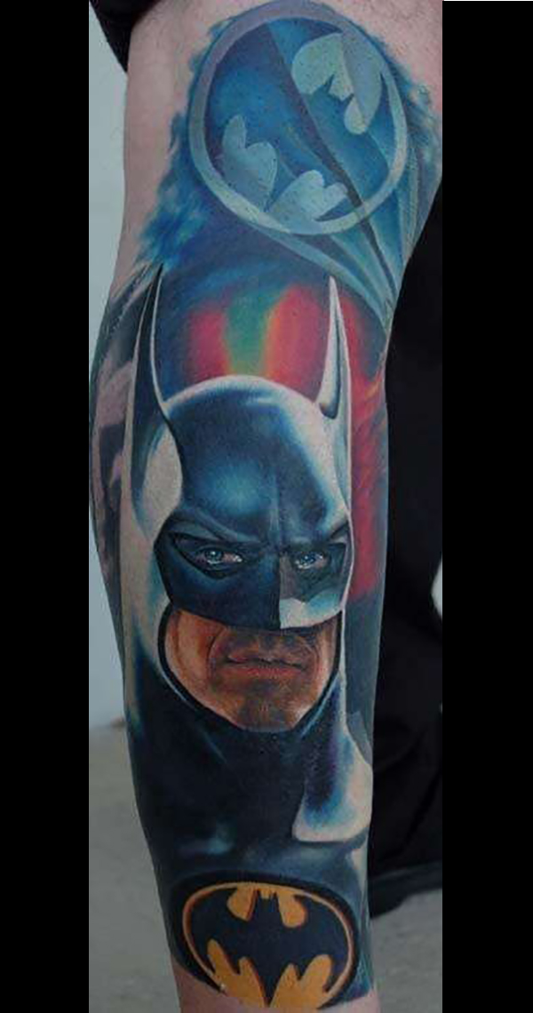 Batman and Bat-Signal Combination Piece Batman Tattoo Tattoo on skin