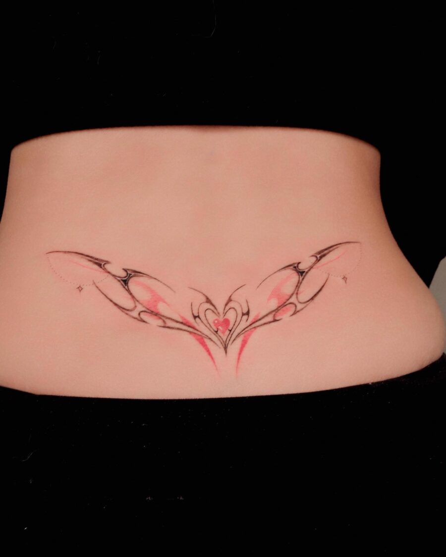 Elegant Heart and Flame Tattoo Design Tattoo on skin