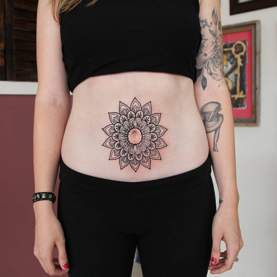 Intricate Mandala Belly Tattoo Design Tattoo on skin
