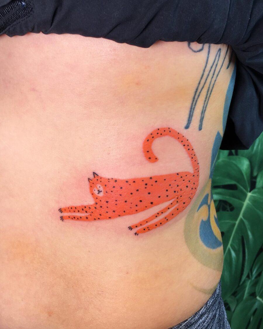 Playful Red Cat Belly Tattoo Design Tattoo on skin