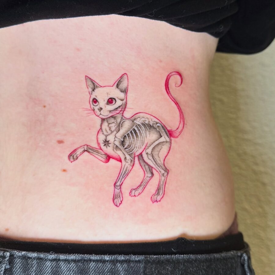 Unique Cat-Inspired Belly Tattoo Design Tattoo on skin