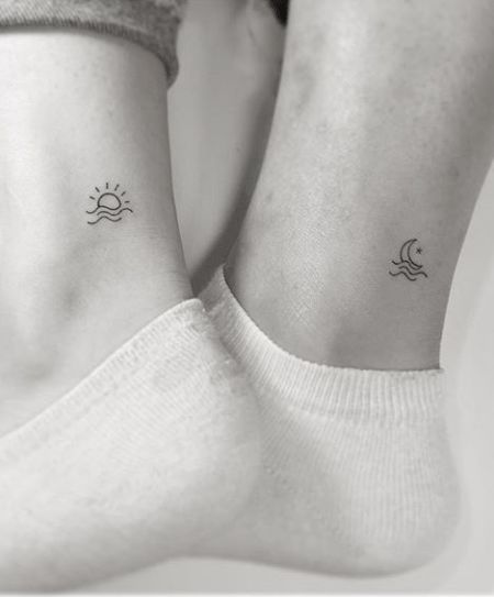 Ocean Sunrise and Tidal Force Best Friend Tattoos Tattoo on skin