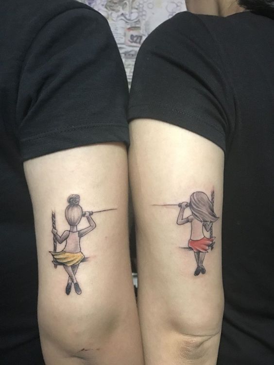 Sharing a Swing and a Chat Friend Tattoos Tattoo on skin