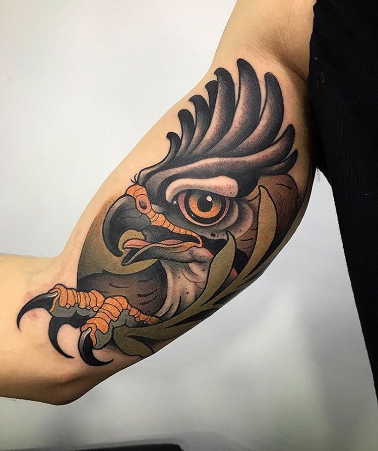Bird of Prey Holding a Branch Inner Bicep Tattoos Tattoo on skin