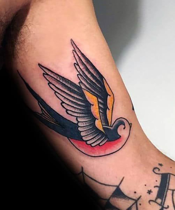 Simple Traditional Sparrow in Classic Style Inner Bicep Tattoos Tattoo on skin