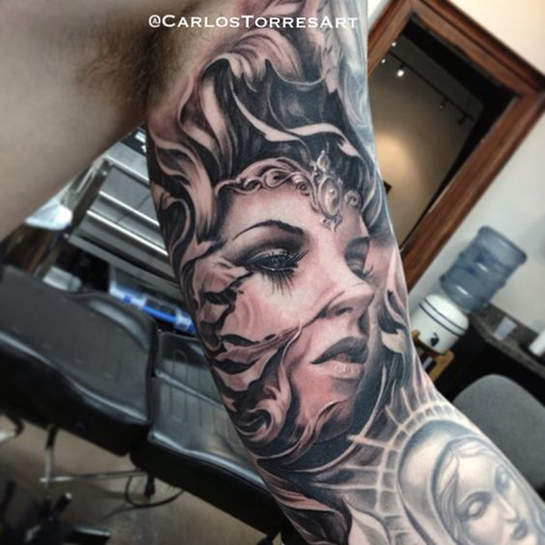 Head of a Woman Wearing a Circlet Bicep Tattoos Tattoo on skin
