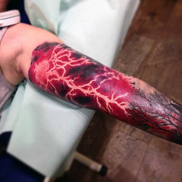 Lightning Striking Trees Full Sleeve Bicep Tattoo Ideas Tattoo on skin