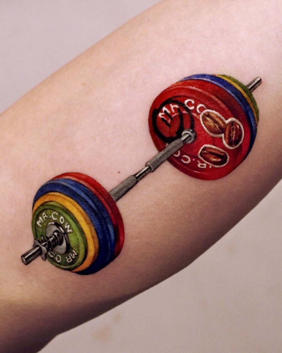 Bold and colorful weightlifting tattoo design Tattoo on skin