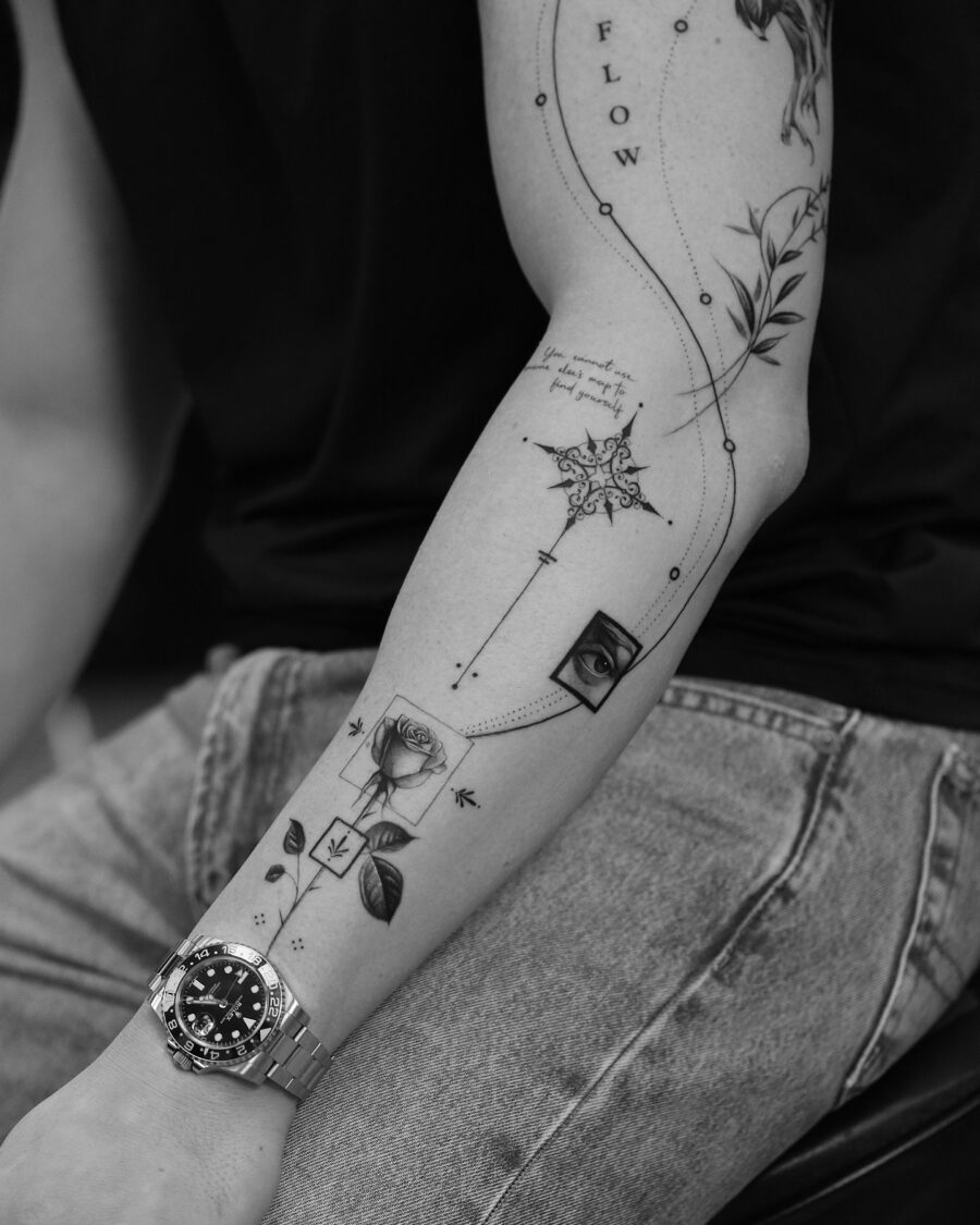Elegant black and white biceps tattoo design Tattoo on skin