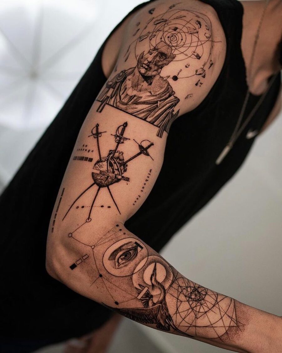 Intricate artistic blackwork biceps tattoos Tattoo on skin