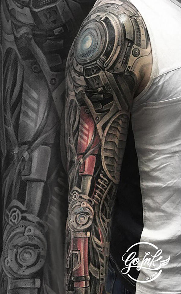 Biomechanical Robotic Full Arm Sleeve Tattoo Tattoo on skin